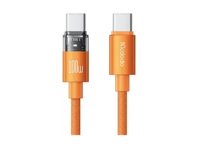 MCDODO CA-5585 100 W Type-C To Type-C Şeffaf Led Işıklı 1.5 m Şarj Kablosu Turuncu