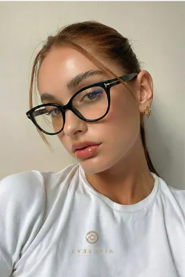 Eyesofia Carolıne Unısex Cat Eye Siyah Çerçeveli Blue Block Mavi Işık Filtreli Ekran Gözlüğü
