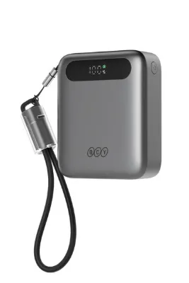 QCY PB10D 10000mAh Powerbank 22.5W Hızlı Şarj, Dahili Type-C Kablolu, LED Ekranlı