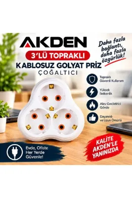 AKDEN Golyat Papatya Yonca 3'lü Grup Priz Fiş Priz Topraklı Çoklu Çoğaltıcı Kablosuz Üçgen