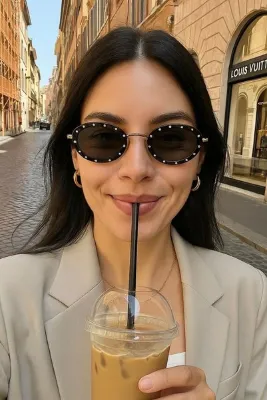 REN EYEWEAR Carlot Taşlı Oval siyah Güneş Gözlüğü 2024 MODEL Uv400 Kadın Tasarım /REN EYEWEAR