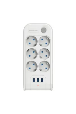 Polosmart MP18 6 Prizli 3 USB Çıkışlı Akım Korumalı Uzatma Kablosu 2 Metre Beyaz
