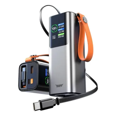 Buff BP20 20.000 mAh 100W Hızlı Şarj Powerbank - Dijital Ekranlı, Dahili USB-C Kablolu