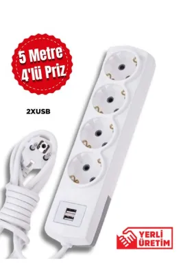 Tntech Tntec 4'lü Priz 2 Usb Girişli 5m Uzatma Kablosu 9215