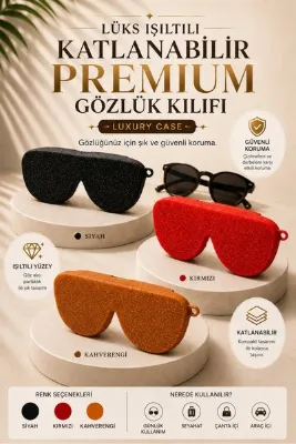 ELECTRONX 3 ADET SİM.Lİ Katlanabilir Premium Gözlük Kılıfı-Luxury Case- Gözlük Taşıma ve Koruma Kılfı-Askı Aparatı Hediyeli
