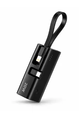 çelikwork inspiring technology 5000mah Taşınabilir 20W PD Hızlı Şarj Powerbank Dahili Lightning Kablolu Type-C Çıkışlı SİYAH