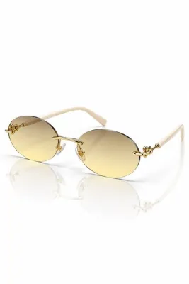 Nilu Moda Premium Gold Detaylı Çerçevesiz Kahverengi UV400 Kadın Güneş Gözlüğü | Modern & Zamansız Tasarım