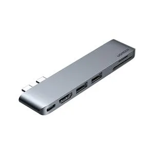 UGREEN 6-in-2 1*Thunderbolt 3 6K Video 100W PD 40Gps Type-C, 2*USB 3.0, 4K/30Hz HDMI Hub