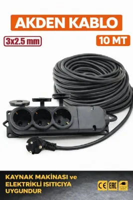 Kablo 10 Metre 3x2,5mm 3*Lü Uzatma Kablosu Tam Kesit Kaynak Makinası Kullanıma Uygundur