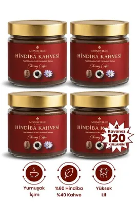 Monoville Hindiba Kahvesi 75 gr x 4 Adet %60 Hindiba %40 Kahve Cam Kavanoz ( Chicory Coffee )
