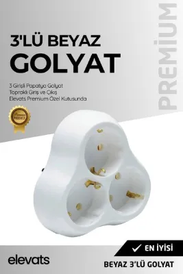 Elevats Premium Beyaz 3’lü Papatya Golyat Priz | Çoklu Priz | 3'lü Priz | Priz Çoğaltıcı | 3'Lü Golyat