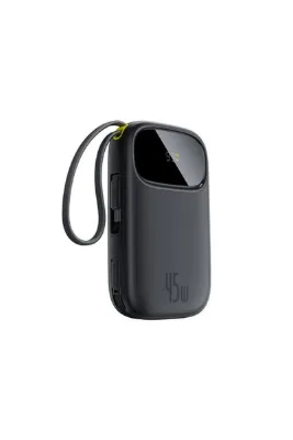 Baseus EnerFill FC31 Dijital Ekranlı Hızlı Şarj Powerbank Dahili Çift USB-C Kablo 20000mAh 45W Siyah