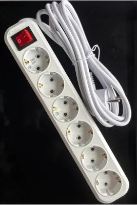 AHDUMET 6'lı Topraklı Anahtarlı Grup Priz 3m
