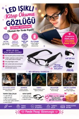 Egonex Hd Led Işıklı Kitap Okuma Gözlüğü Camsız Gözlük