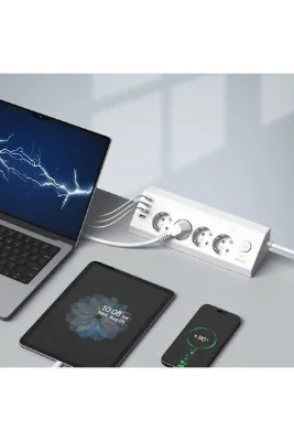 ekovolt FTR-22 Gece Lambalı Akım Korumalı Çoklu Priz - Beyaz