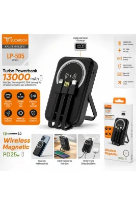 LUCATECH LP-505 13000mAh MagSafe Uyumlu 25W PD Hızlı Şarj Manyetik Powerbank Dahili Kablolu