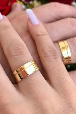 Silver Self Gümüş Alyans Altın Kaplama Parlak Tek Çizgi