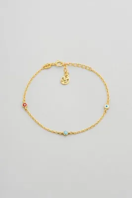 So CHIC... Minimal Nazar 18 Ayar Sarı Altın Kaplama 19 Cm Gümüş Bileklik