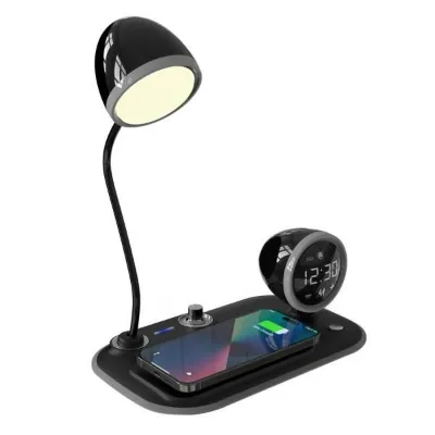 S-link SL-CW21 Siyah Telefon Uyumlu Fast Şarj 15W Ayarlanabilir Led Işıklı LCD Ekran Double Alarmli Masa Lambası