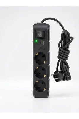 UFO ELECTRIC Akım Korumalı USB’li Priz 3’lü – 3500W 16A – Type-C & USB Girişli Çoklu Priz – Aşırı Gerilim Korumalı