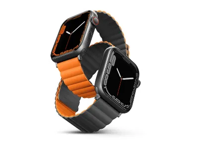 UNIQ Revix Reversible Watch 44/45/46/49mm Manyetik Akıllı Saat Kordonu Gri-Turuncu