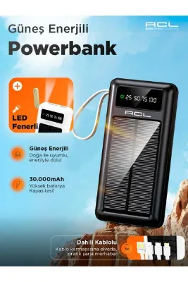 ACL PW-61 30.000mAh Güneş Enerjili Powerbank | 5 Cihaz Aynı Anda Şarj | USB-C & Lightning & Micro US