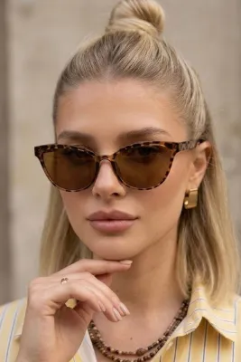 Chunky Frame Melone Cat Eye Uv400 Filtreli Ultra Hafif Leopar Çerçeveli Kahverengi Güneş Gözlüğü
