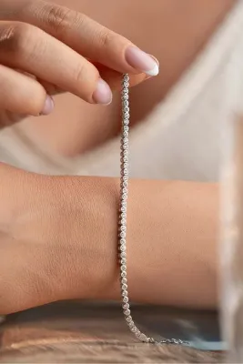 Nereze 925 Ayar Gümüş Rodyum Kaplama Yuvarlak 2 mm Zirkon Taşlı Suyolu Bileklik