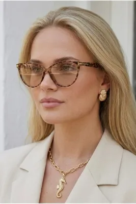 Eyesofia Carolıne Kadın Cat Eye Leopar Çerçeveli Nude Ultra Hafif Güneş Gözlüğü