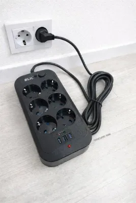 Blic 6'lı Çoklu Priz–2 USB+1 Type-C Hızlı Şarj Girişli,Termal Akım ve Çocuk Korumalı, Uzatma Prizi