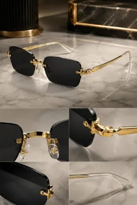 LUPİX Çerçevesiz Gold Çerçeve Uv 400 Siyah Degrade Cam Premium Güneş Gözlüğü
