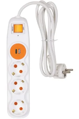 Nilson 3lü Akım Korumalı Anahtarlı Topraklı Ç.Korumalı Grup Priz USB+Type C Hızlı Şarj 1.5Mt