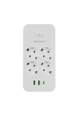 Polosmart MP17 4 Prizli 2 USB 1 Type-C Çıkışlı Termal Akım Çocuk Korumalı 2M Uzatma Kablosu Beyaz
