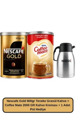 Nescafe Gold 900 GR Granül Kahve + Coffee Mate 2 KG Kahve Kreması + 1 Adet Termos Hediye