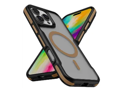 LOPARD iPhone 16 Pro Uyumlu Mgsafe Şarj Özellikli Renkli Kenar Airbag Şeritli Lamer Kapak Telefon Kılıfı Titanyum-Gold
