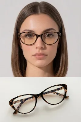 LUNE EYEWEAR LUCY CAT EYE LEOPAR MAVİ IŞIK KORUMALI ŞEFFAF GÖZLÜK