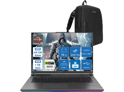 ASUS Rog Strix G18 8GB RTX5070 115W 2.5K 240Hz 3ms WS9046F19 AMD Ryzen 9 8940HX 48 GB RAM 1 TB SSD 18 inç FreeDOS Laptop+Çanta Siyah