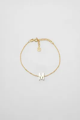 So CHIC... My Story M Harfi 18 Ayar Sarı Altın Kaplama 18 Cm Gümüş Bileklik