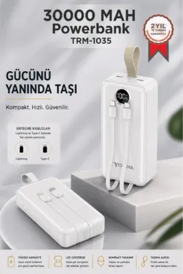 Torima Powerbank Dijital Göstergeli 2 Çıkışlı 30.000 Mah Taşınabilir Hızlı Şarj Aleti TRM1035 Beyaz