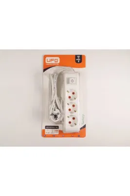 UFO Akım Korumalı Anahtarlı Kablolu Üçlü Grup Priz Beyaz 1.5 Metre 3500w