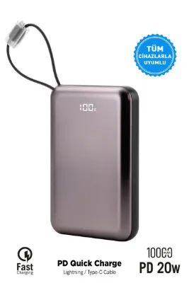 İntouch 10.000 mAh Kablolu Pd Quick Mini Electronic Painting Powerbank Taşınabilir Sarj Cihazı
