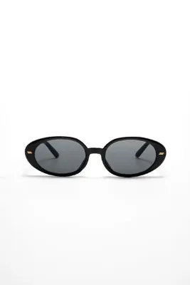 REN EYEWEAR Naomi Kadın Güneş Gözlüğü Oval Kapsül Parlak Siyah Gold Çizgi Detaylı Modern Şık Tasarım