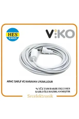 VİKO 10 Metre Topraklı Uzatma Seyyar HES Kablolu Askılı ( 3x2.5 % YÜZ TTR TAM BAKIR)
