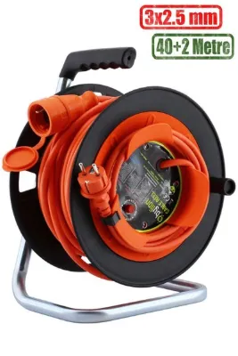 Bylion Makaralı Seyyar Kablo Uzatma Kablosu 3x2.5 mm CCA Kablo 40+2 Metre Çim Biçme Makinesi Uyumlu
