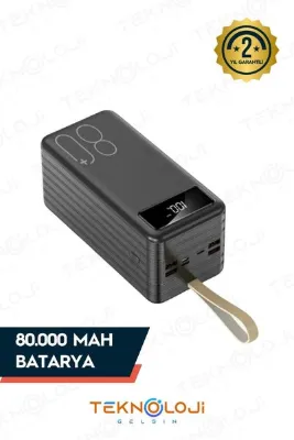 Teknoloji Gelsin 80.000 Mah Powerbank 4 Usb Micro Type-c Lıghtnıng Girişli El Fenerli Taşınabilir Şarj Aleti