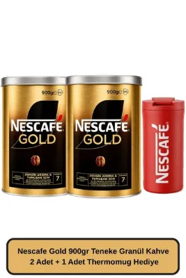 Nescafe Gold 900 GR Teneke Granül Kahve 2 Adet + 1 Adet Thermomug Hediye