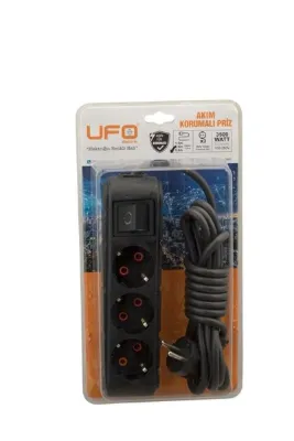 UFO Akım Korumalı Anahtarlı Priz 2.5 Mt Siyah