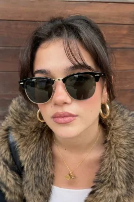 Eyesofia Clubmaster Unisex Siyah Uv400 Cam Ce Belgeli Güneş Gözlüğü