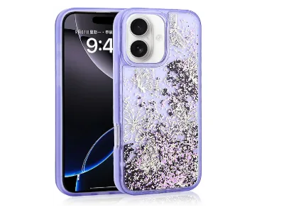 LOPARD iPhone 16 Uyumlu Sıvılı Simli Kelebek Baskılı Şeffaf Arka Yüzey Glis Silikon Kapak Telefon Kılıfı Çok Renkli