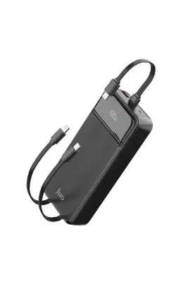 Juo 20000mAh 22.5W Led Ekranlı Lightning ve Type-C Kablolu Powerbank Taşınabilir Hızlı Şarj Cihazı Siyah